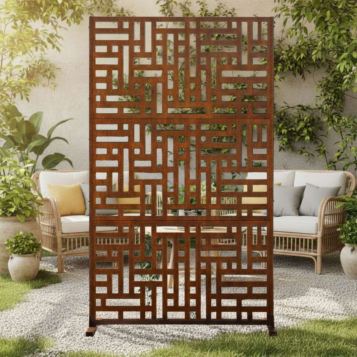 Metal Outdoor Privacy Screen 90cm X 180cm - Maze | 180cm x 90cm | Rust