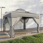 3 X 3.6 M Garden Gazebo With Shelves, Upf50+ Permanent Gazebo | Dark Grey
