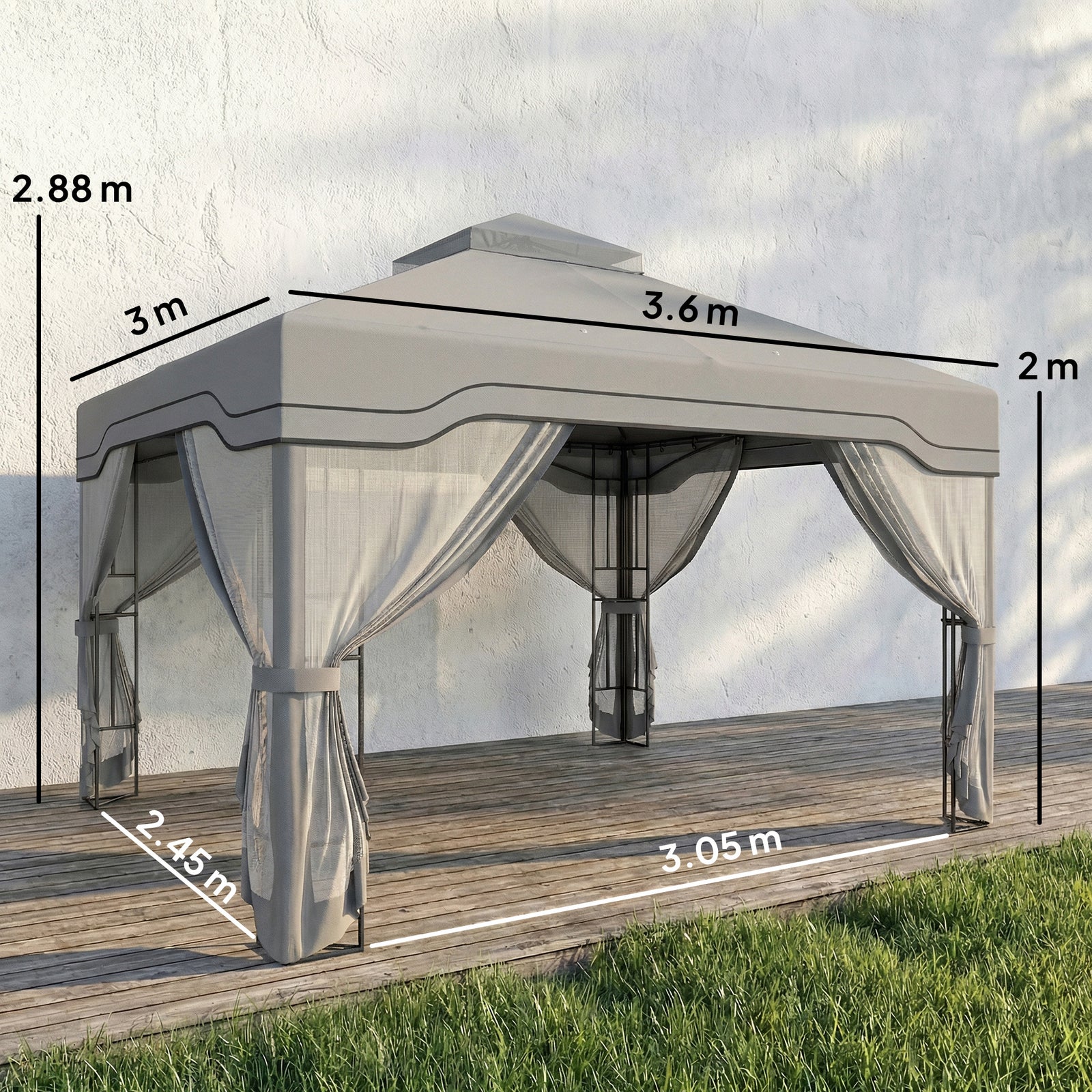 3 X 3.6 M Garden Gazebo With Shelves, Upf50+ Permanent Gazebo | Dark Grey