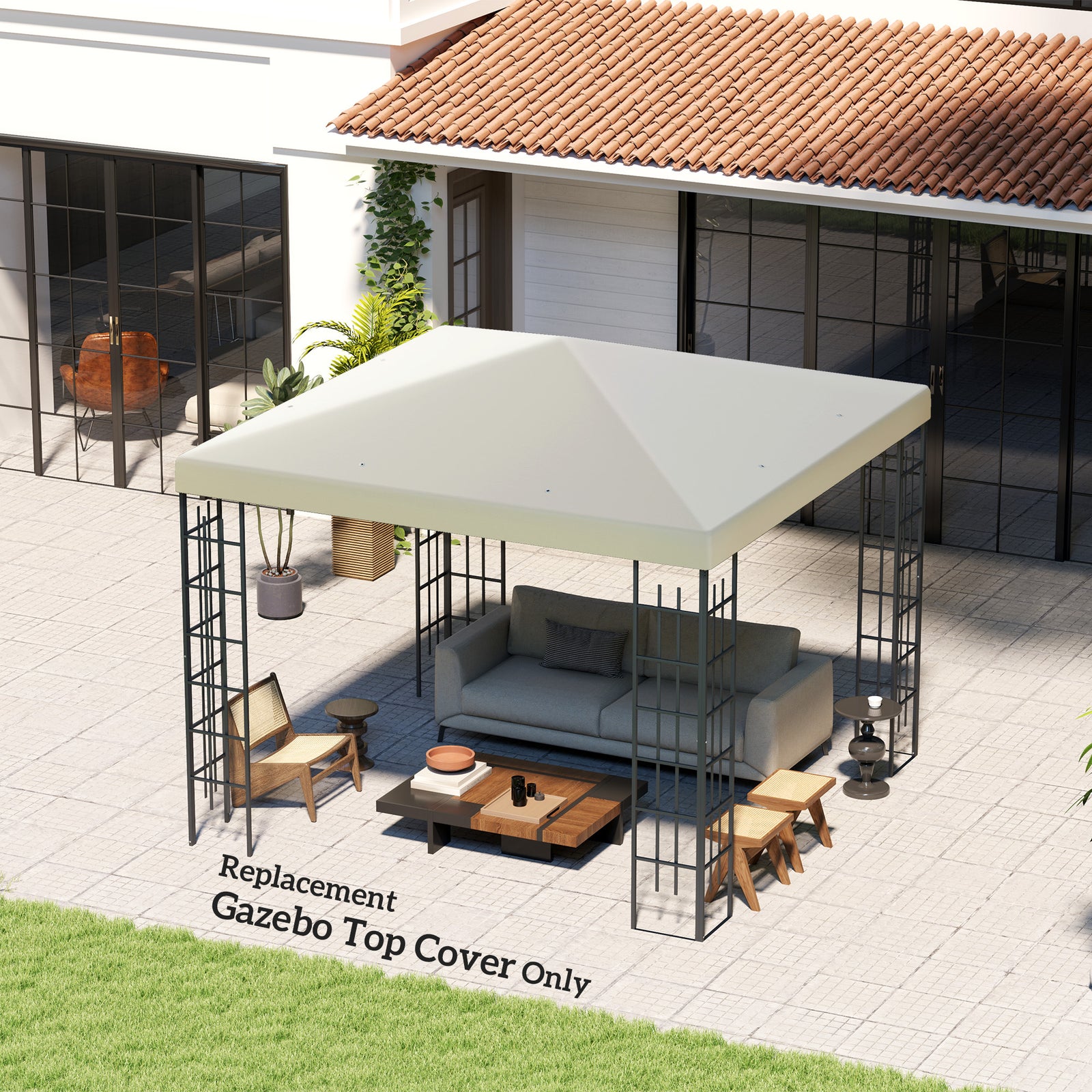 3x3m Gazebo Canopy Replacement Cover, With Drain Holes | Cream