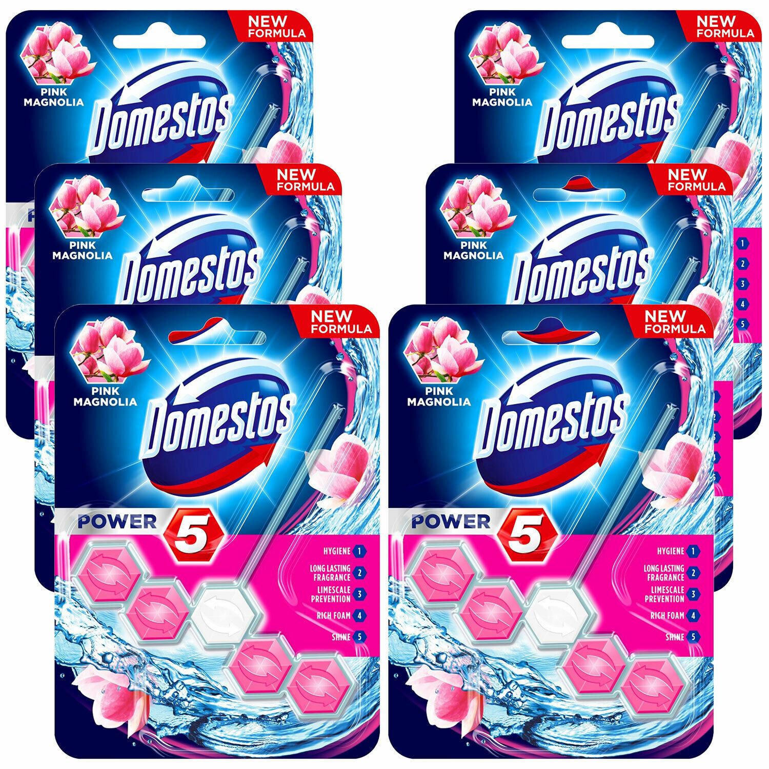 Power 5 Pink Magnolia Toilet Rim Block 55g, Pack Of 6