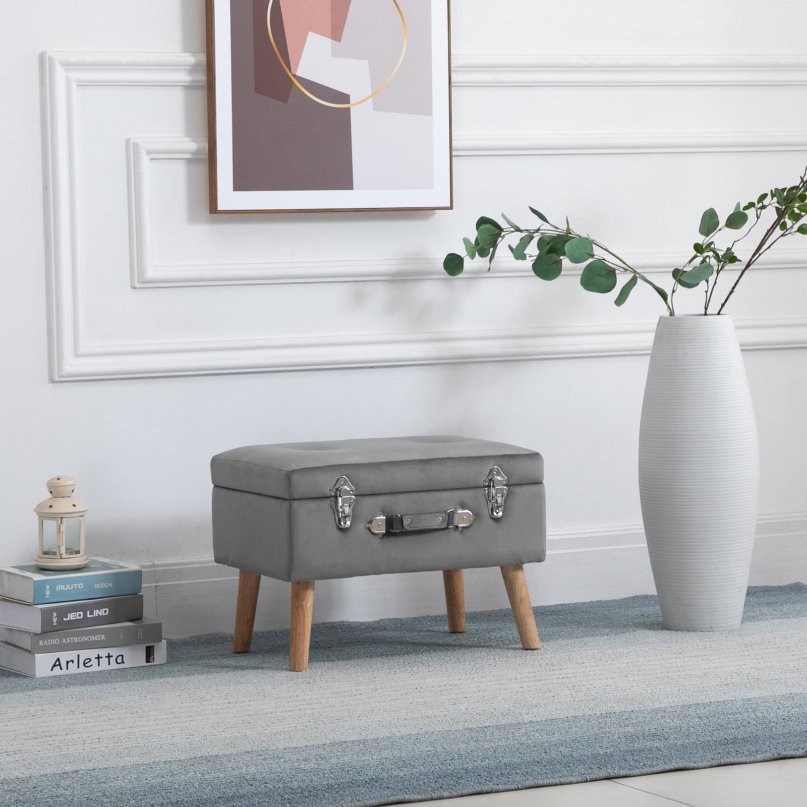 Velvet Storage Stool, Suitcase Design