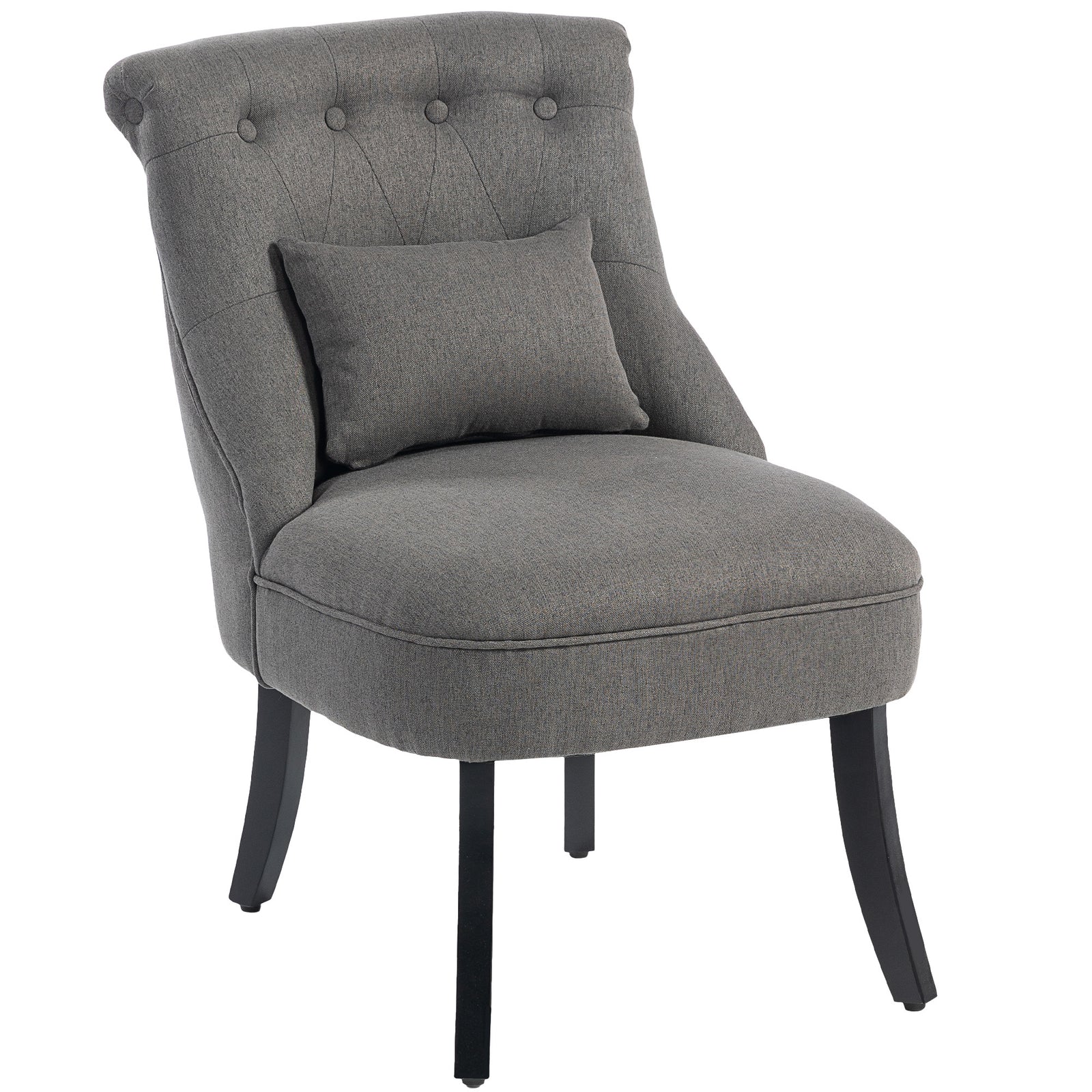 Fabric Single Sofa Upholstered With Pillow Wood Leg Charcoal Grey