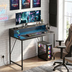 HOMCOM Gaming Desk With Led Lights And Power Outlets, Black Wood-effect