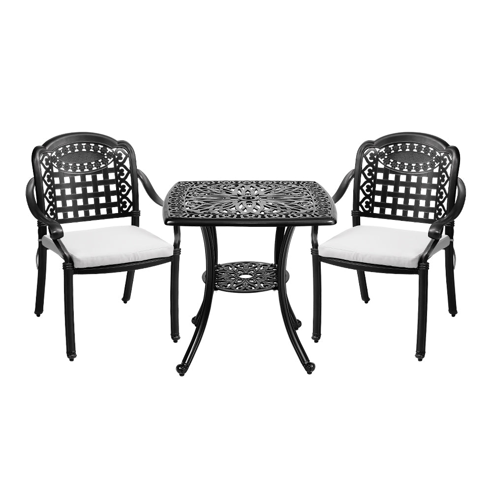 3 Pcs Outdoor Bistro Table And Chair Set Cast Aluminium