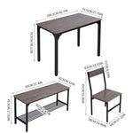 4-piece Industrial Dining Table Set With 2 Chairs And Bench – Vintage Metal Kitchen Furniture | Grey