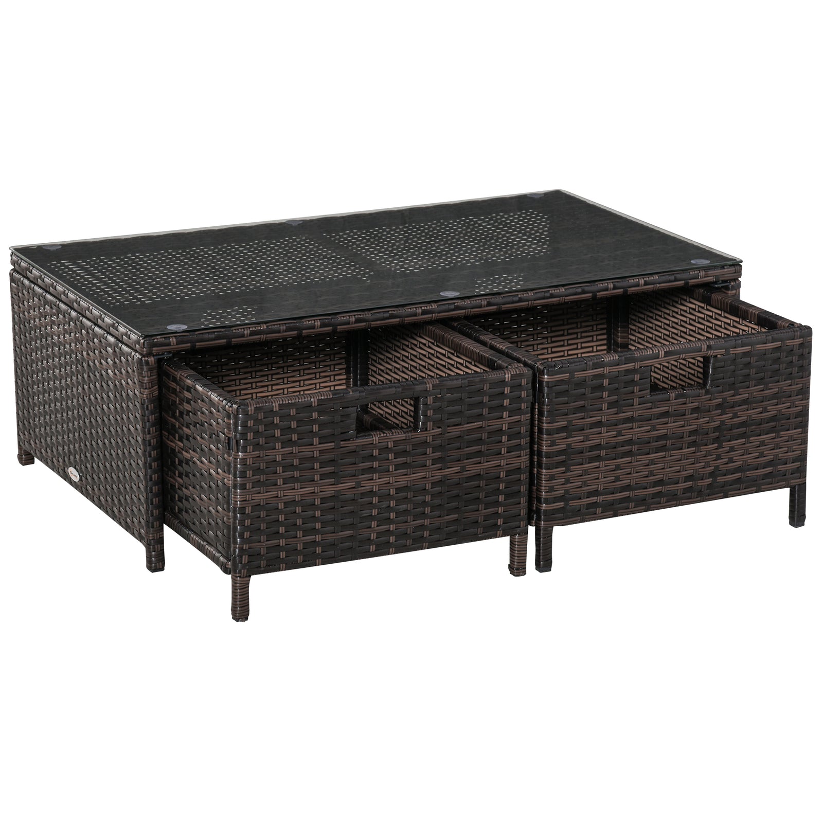 Outsunny 4pcs Rattan Garden Furniture, Patio Sofa Storage & Table Set