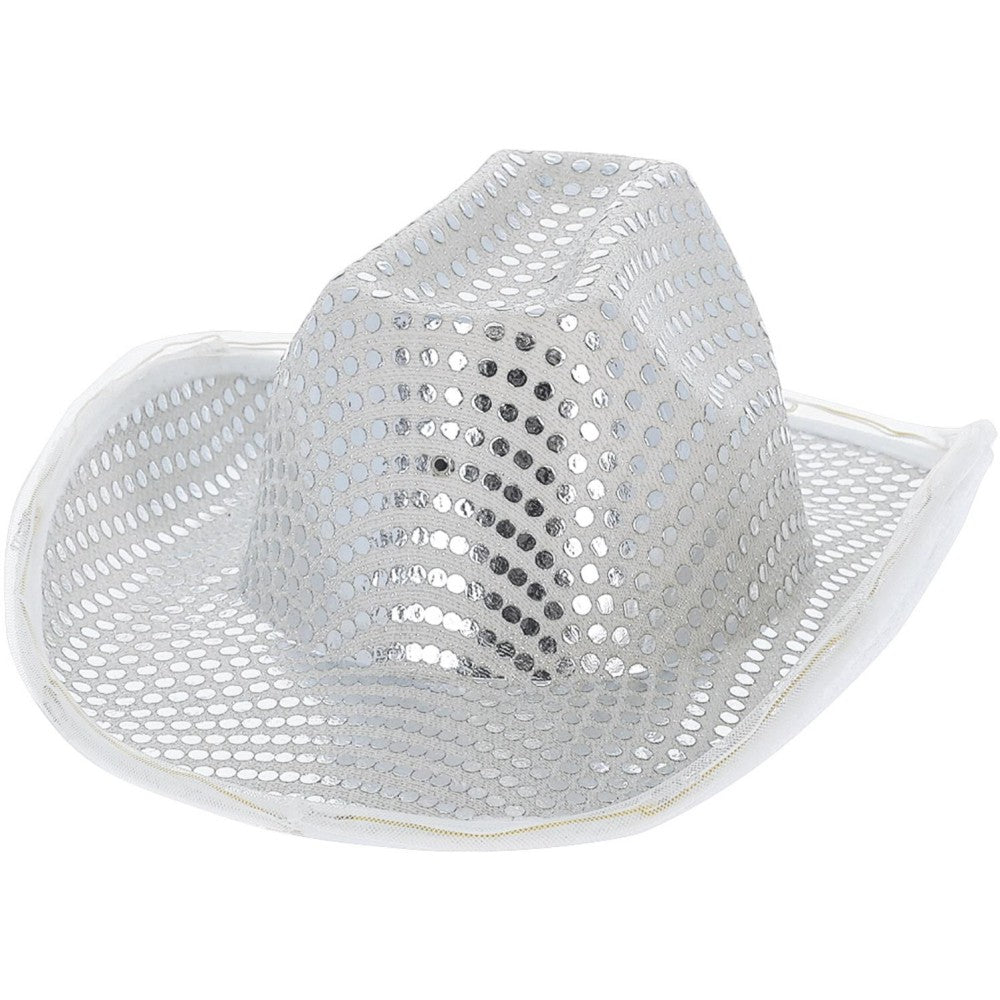 Led Light Up Sequin Cowboy Hat, Silver