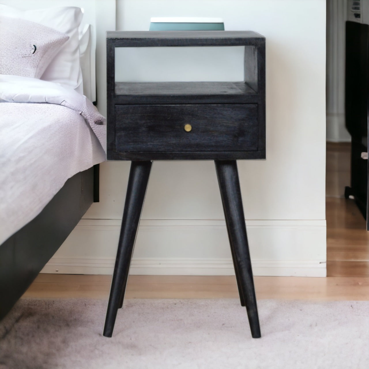 Solid Wood Mini Ash Black Bedside