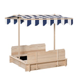 Kids Square Wooden Sandpit Children Cabana Sandbox Outdoor Playset | Blue
