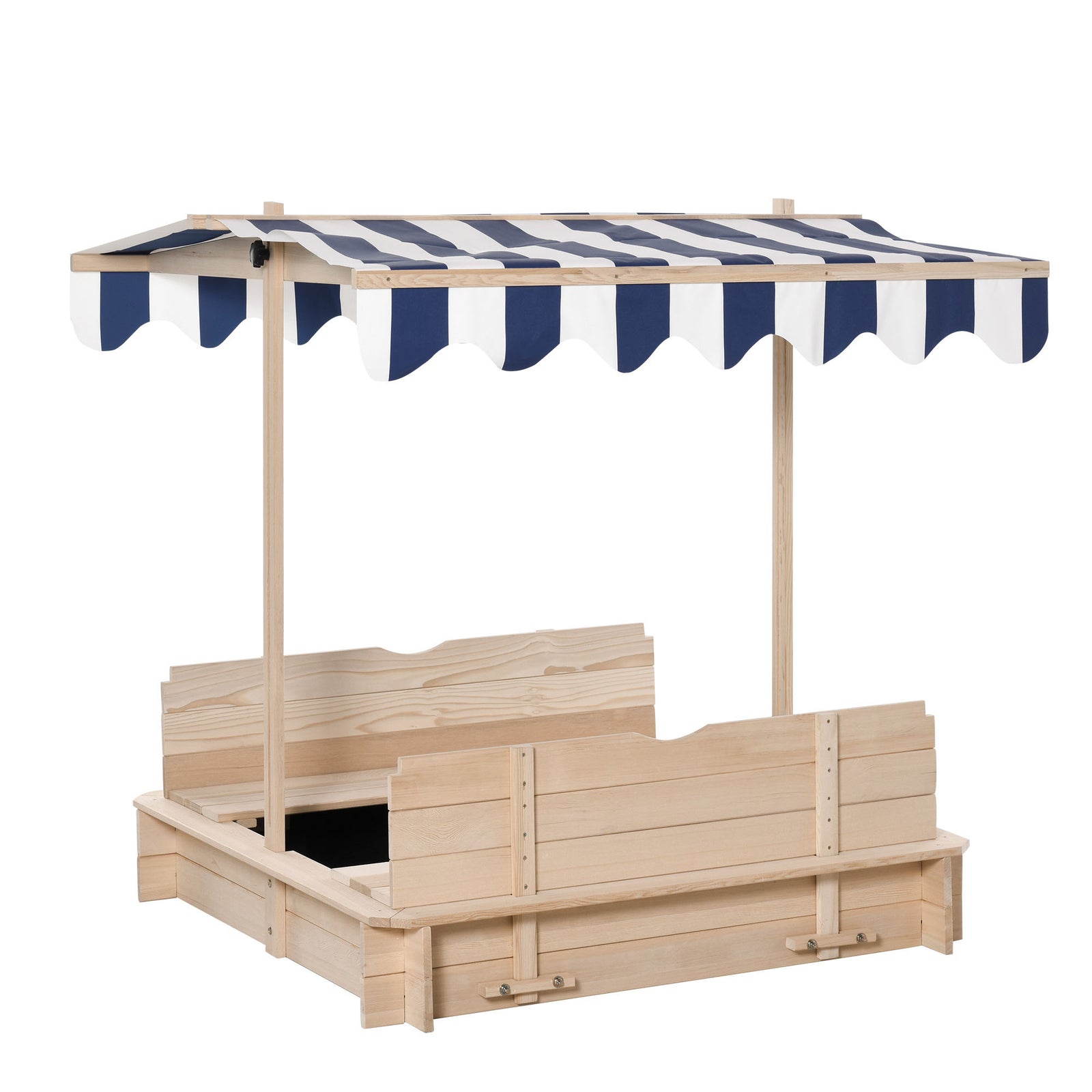 Kids Square Wooden Sandpit Children Cabana Sandbox Outdoor Playset | Blue