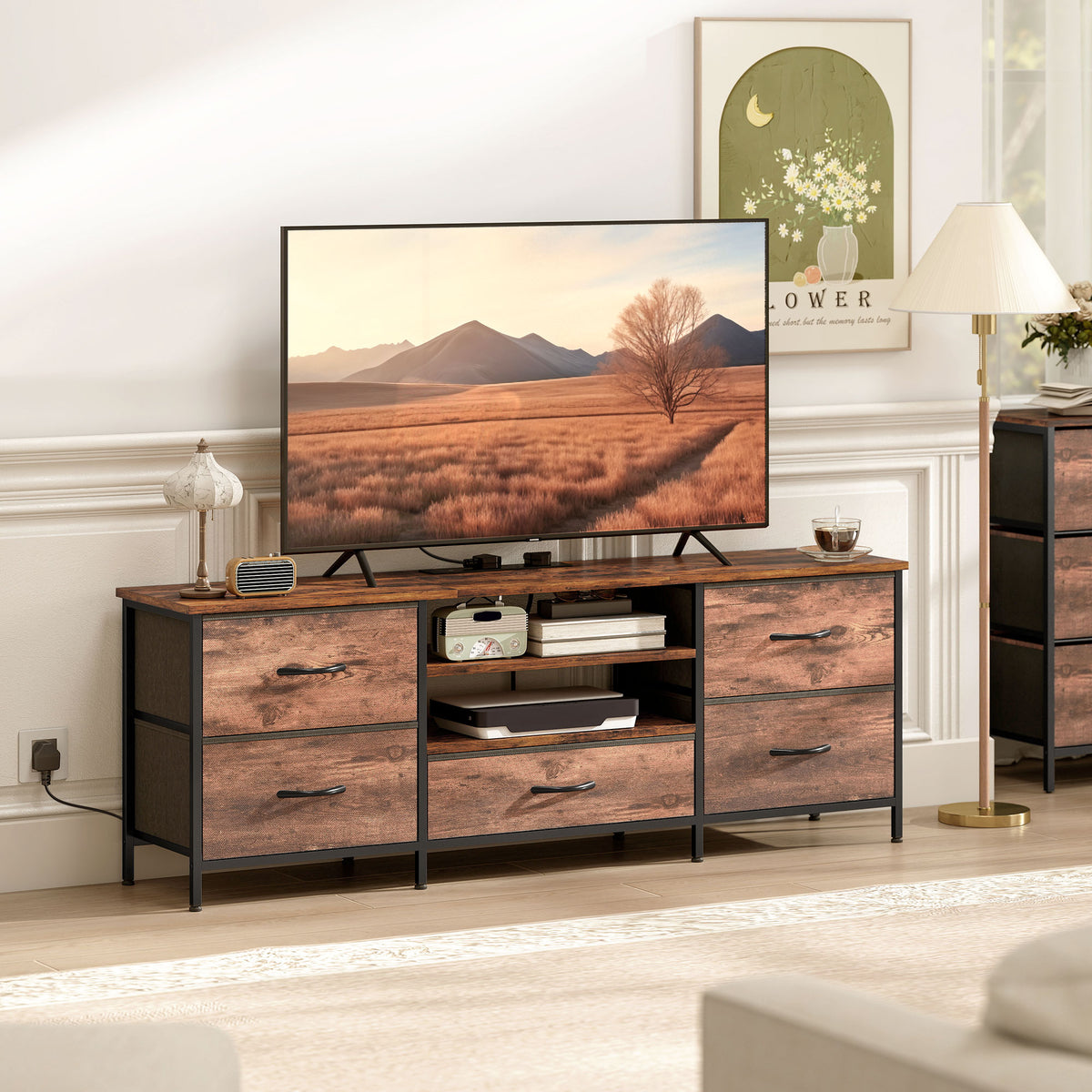 HOMCOM Tv Unit With Charging Station, Tv Stand For Tvs Up To 65 Inch
