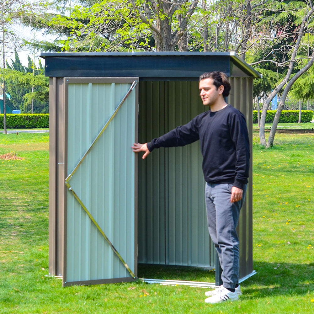 Metal Garden Shed 3x5ft Outdoor Storage Yard Tool Shed Tool Box Lockable | Small | Brown
