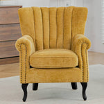 Elegant Chenille Armchair With Rubberwood Legs | Yellow