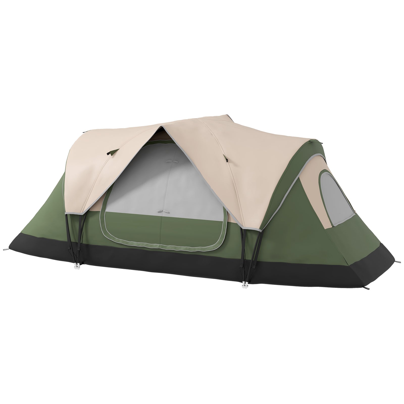 2 Room Camping Tent With Waterproof Rainfly & Screen Panels | Green
