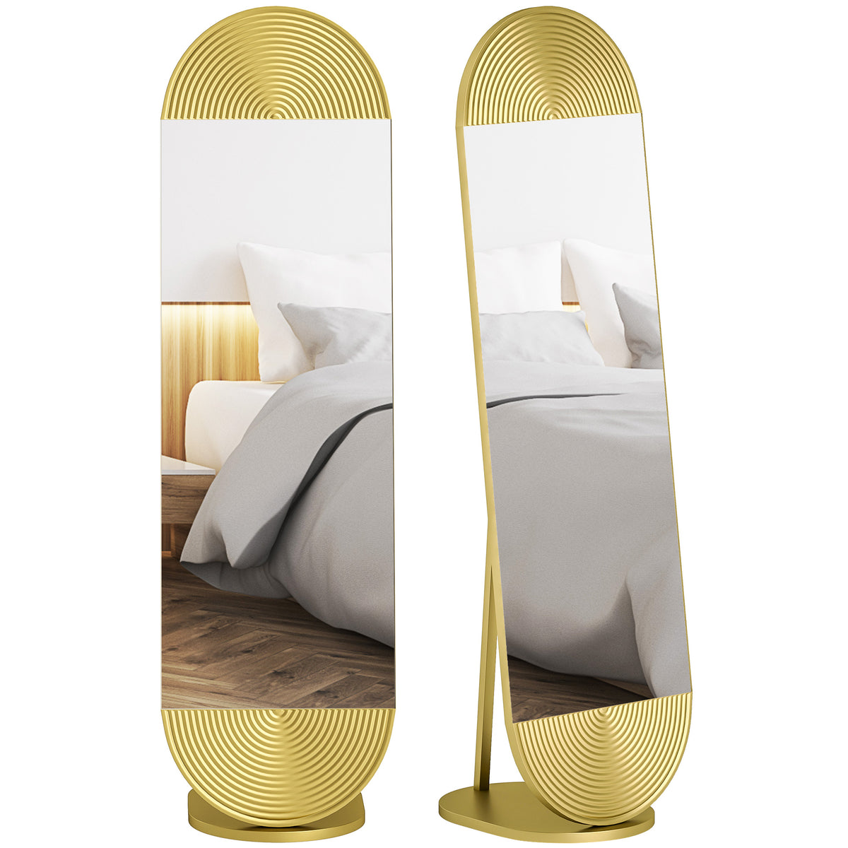 HOMCOM Wavy Full Length Mirror With Metal Frame And Base, Gold Tone