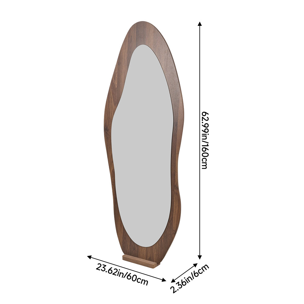 Full-length Mirror With Walnut Wood Frame, Vertical Design, Tempered Glass