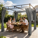 3 X 3 M Garden Pergola With Retractable Canopy, Curtains | Dark Grey