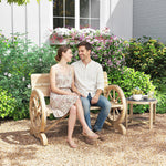 Outsunny Wooden Garden Bench Outdoor Loveseat With High Back, Natural Wood