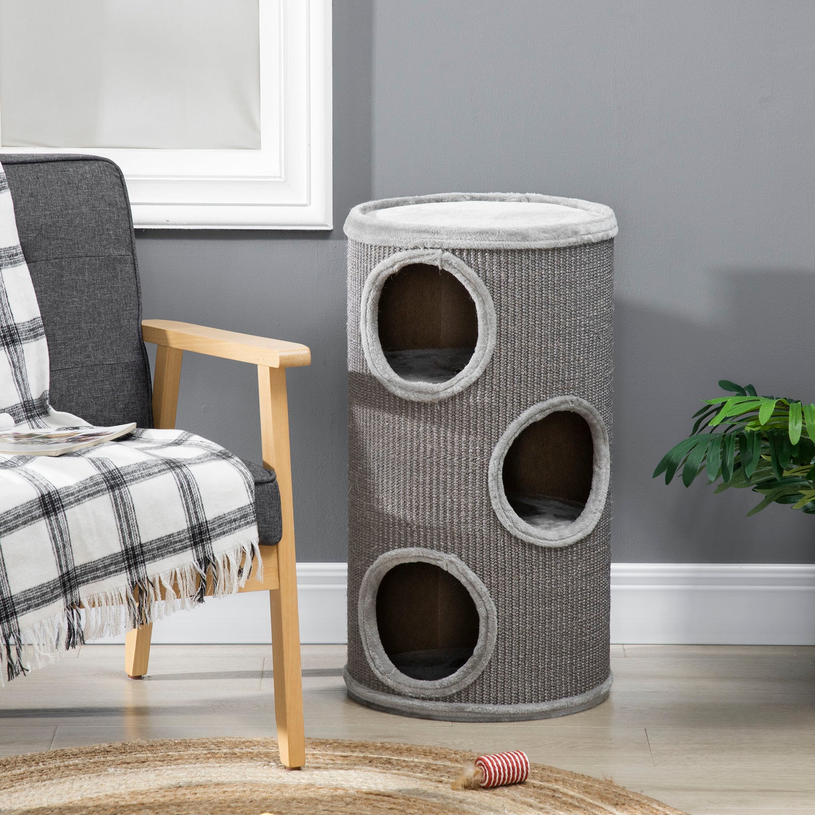 Cat Climbing Frame, Covered With Sisal, Cosy Platform - Light Grey