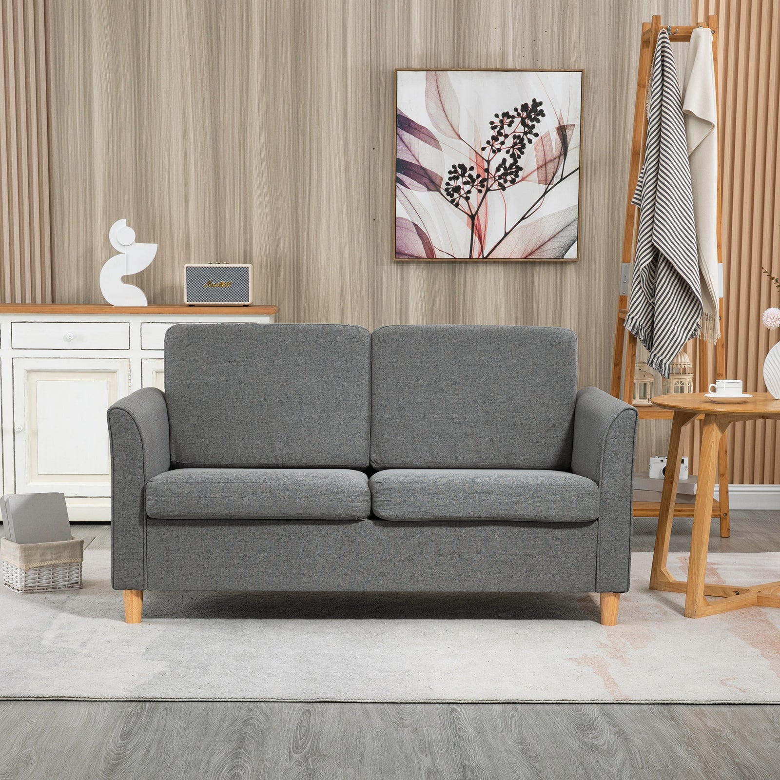 Double Seat Sofa Linen Upholstery Loveseat Couch Armrests | One Size | Gray