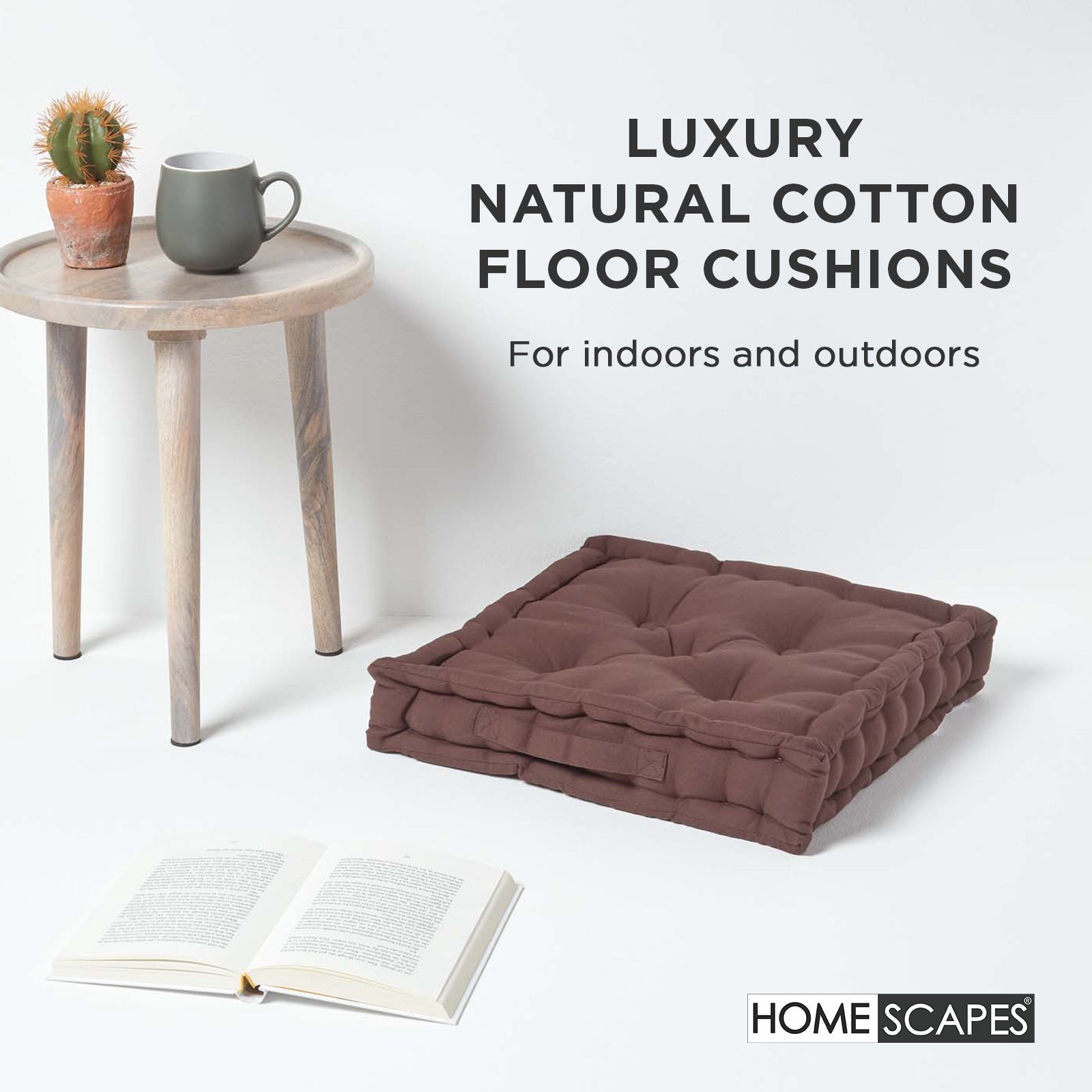 Cotton Plain Floor Cushion | 40cm x 40cm | Chocolate