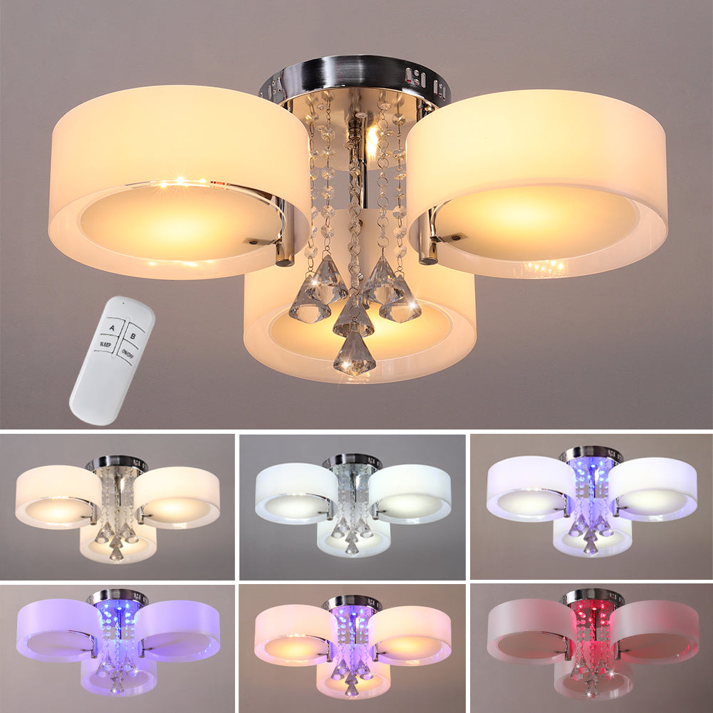 Modern Round Acrylic Led Semi Flush Mount With Crystal Accent