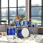 11 Piece Junior Drum Set For Kids With Stool, Drumsticks, Blue | Blue