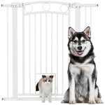 Pawhut Stair Gate With Cat Door, Adjustable Width 76-104cm & 77/96/106cm Tall | White