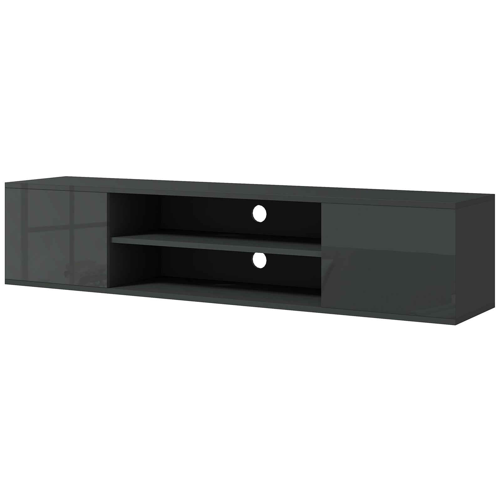Floating Tv Unit For 60" With Shelves Cabinets | Gray