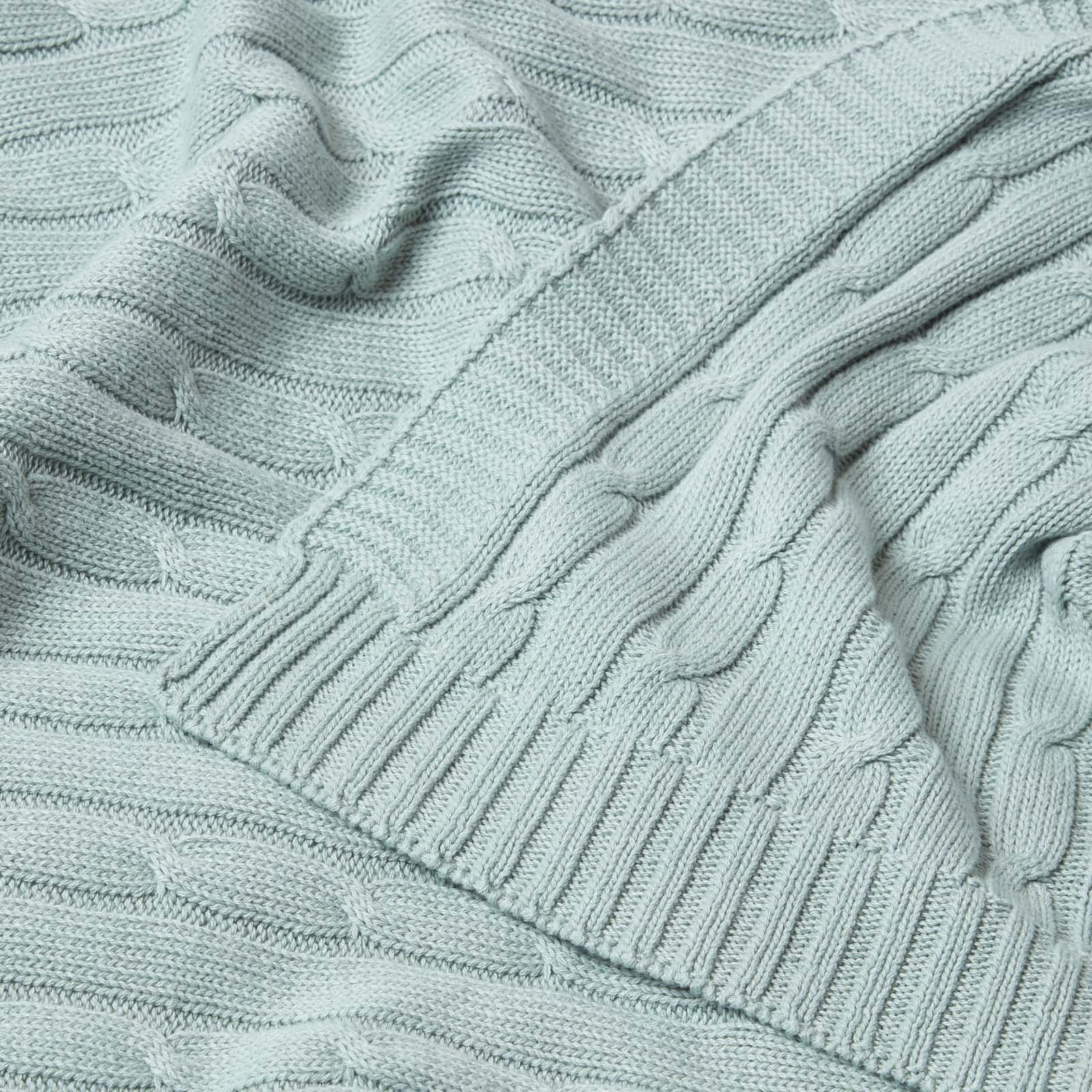 Combed Cotton Cable Knit Throw | 150cm x 200cm | Duck Egg Blue