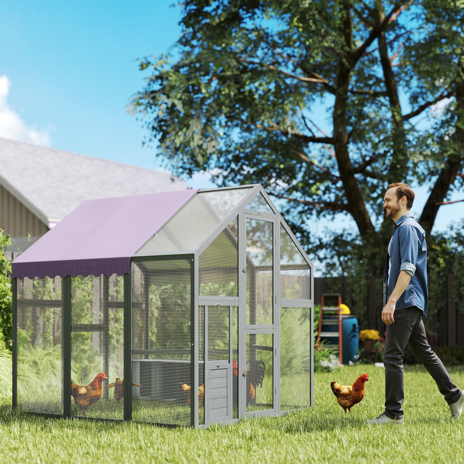Large Chicken Run, Walk In Chicken Coop With Waterproof Cover, 1.7 X 1.8 X 1.8 M