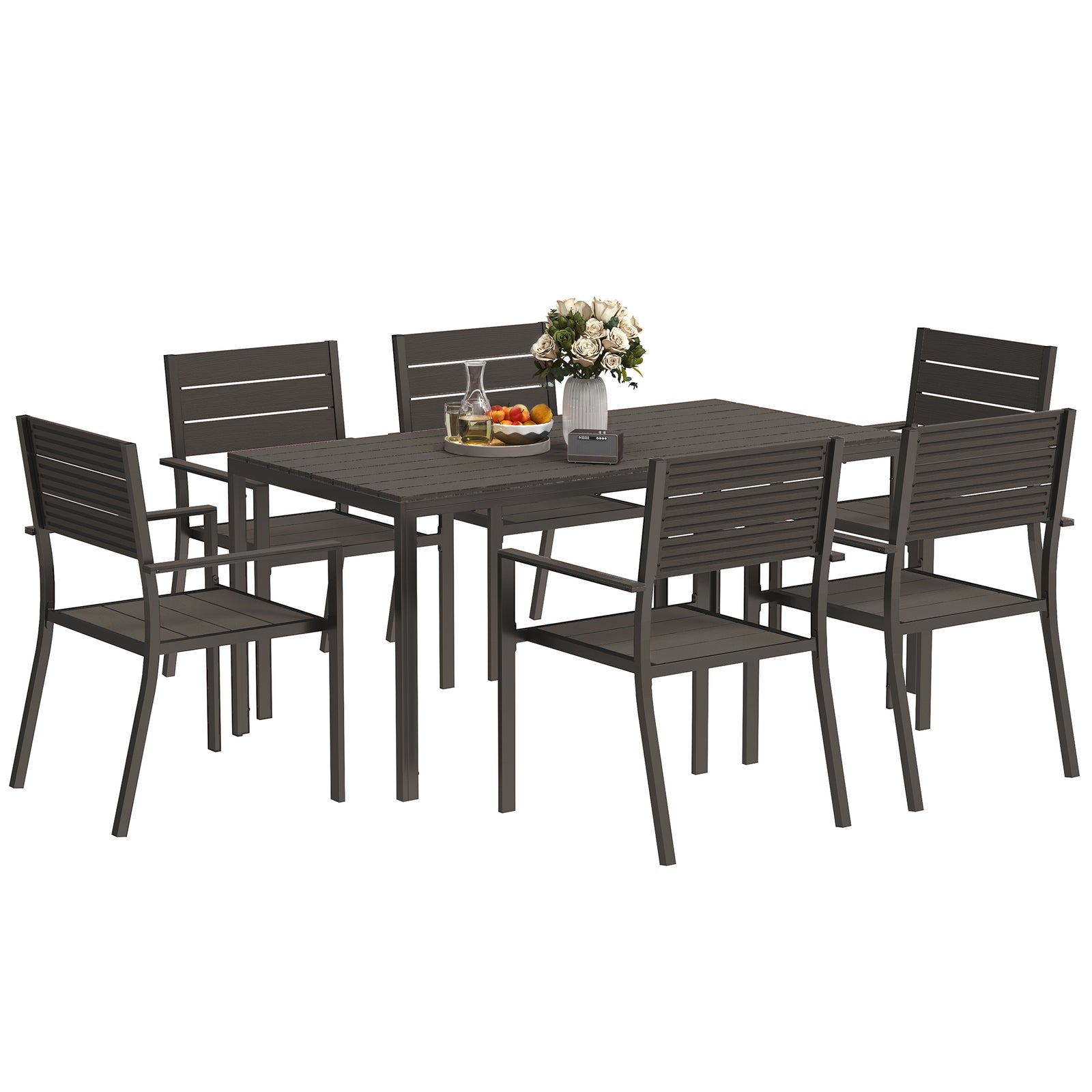 7 Piece Garden Furniture Set W/ Table And 6 Stackable Chairs