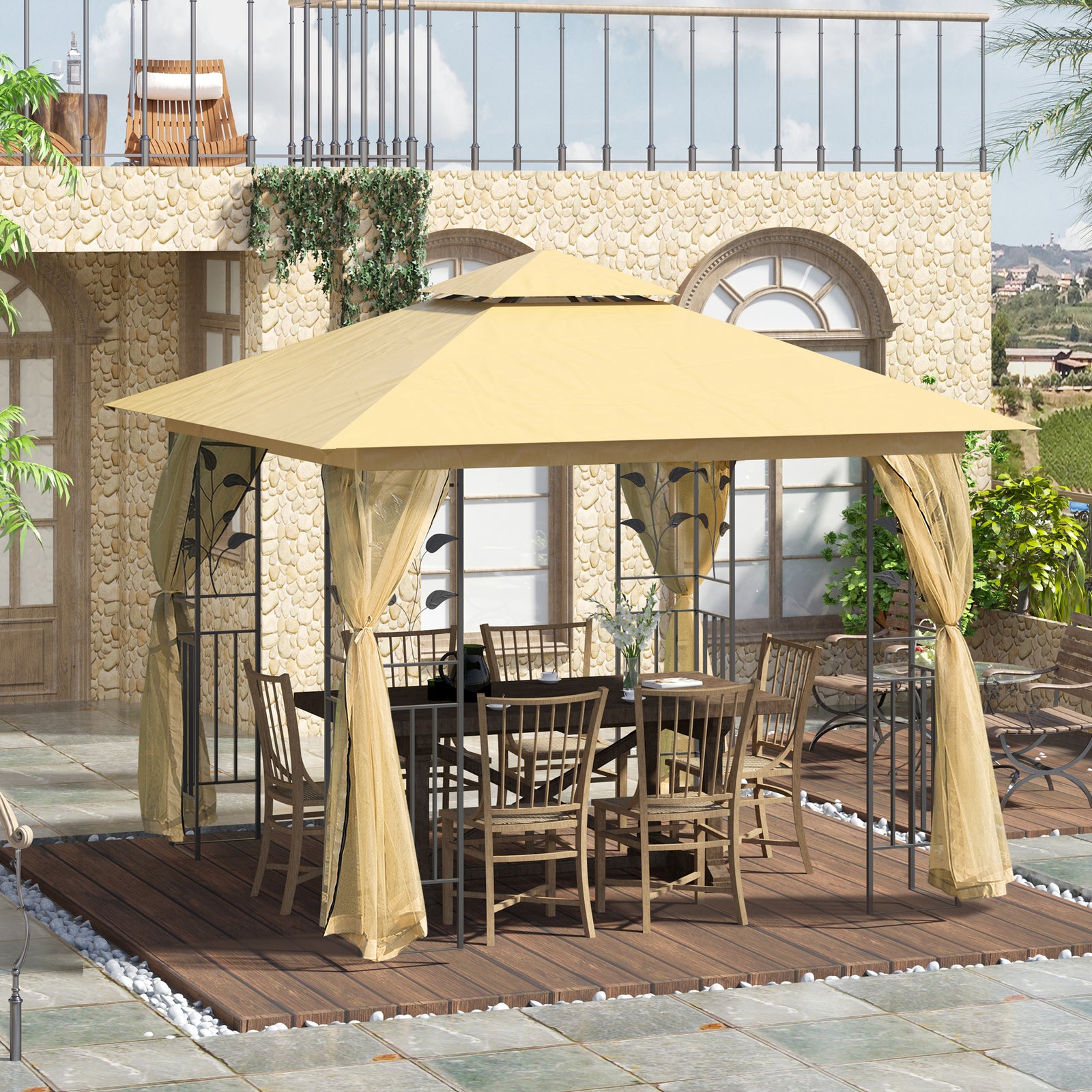 3(m) X 3(m) Patio Garden Metal Gazebo Marquee Party Tent | Beige