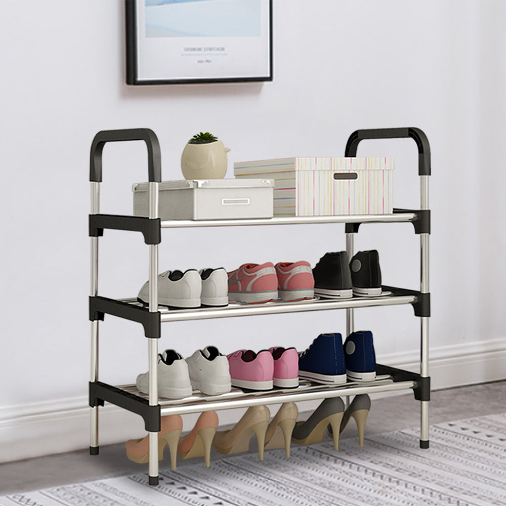 Multi Tiers Shoe Rack Organizer Stackable Space Saving Shoe Shelf | 3 | Black