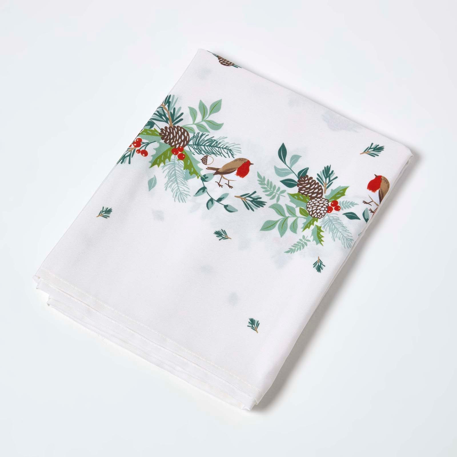 Robin Christmas Tablecloth | 132 x 229cm | White
