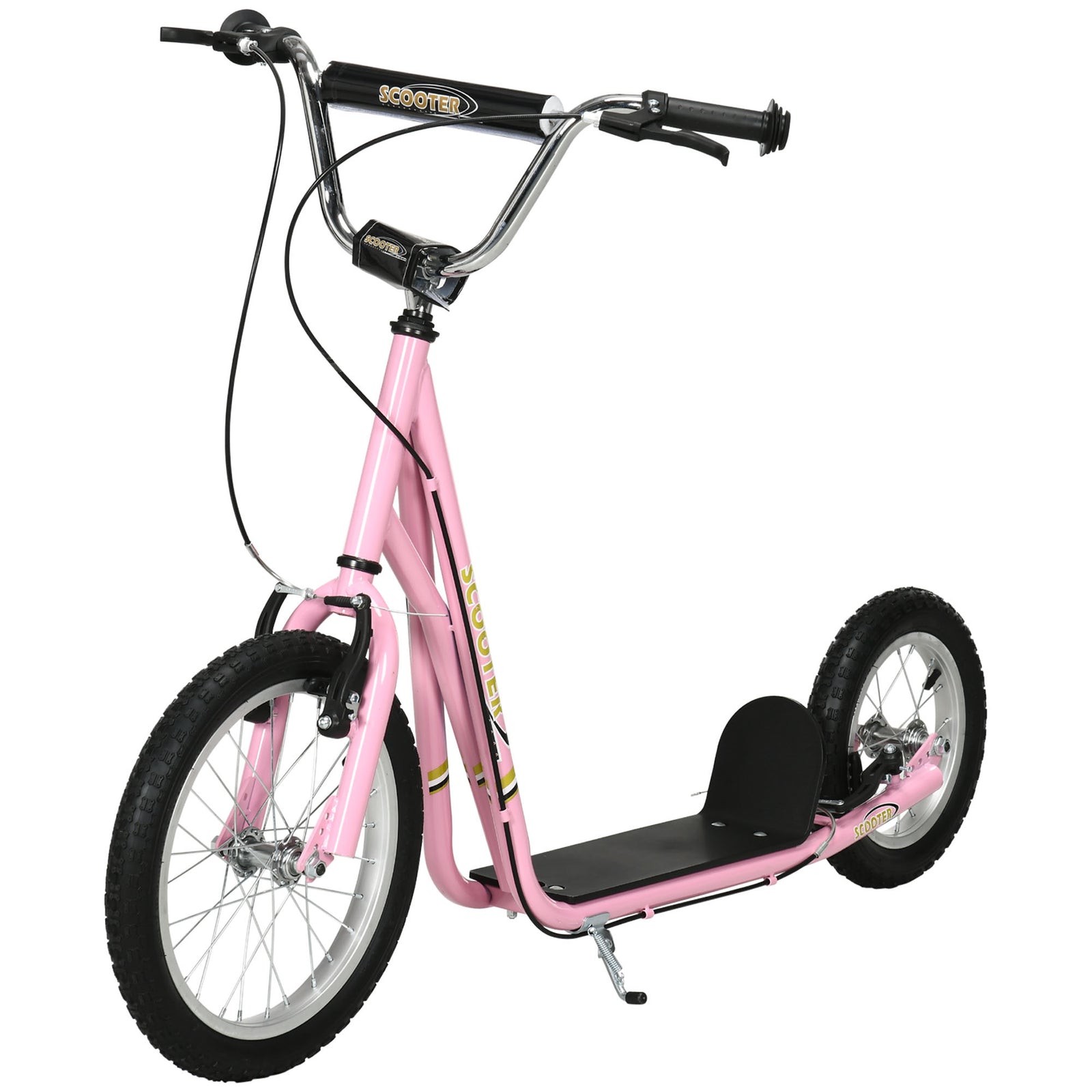 Teen Scooter Adjustable Height Dual Brakes Rubber Wheels Kickstand | Pink