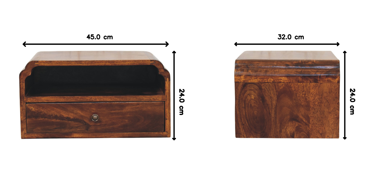 Avora Wall-mounted Bedside – Solid Wood, Chestnut Finish
