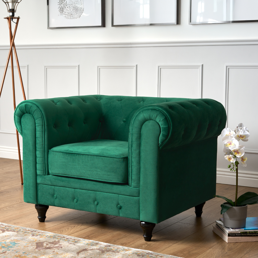Button Tufted Velvet Living Room Armchair | Green