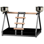 Pawhut Portable Bird Stand Resting Stainless Steel Base Wood Perch Ladder Bowls