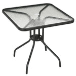 Square Patio Table, 76x76cm Glass Top W/ Umbrella Hole