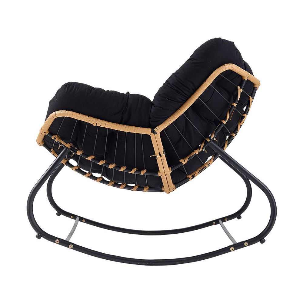 Elegant Rattan Rocking Chair With Cushioned Seat – Stylish And Comfortable Relaxation | Black