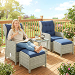 Garden Furniture Set, Rattan Reclining Garden Chair Set | Blue