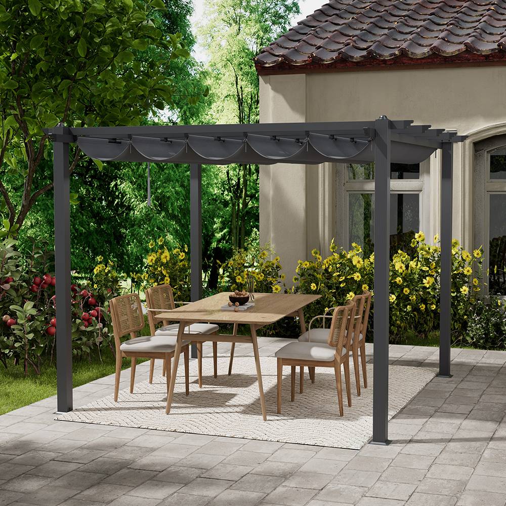 3m X 4m Aluminium Pergola With Retractable Roof & Pu-coated Polyester Canopy,outdoor Garden Gazebos Water-resistant