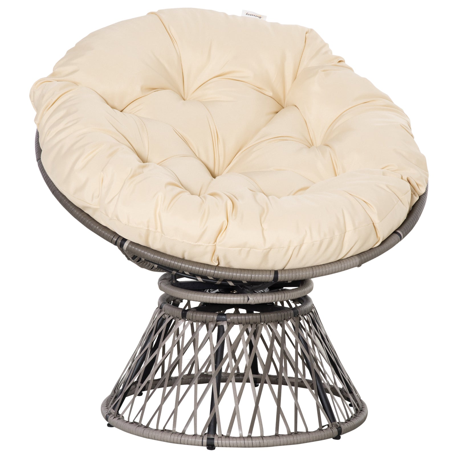 360 Degree Swivel Rattan Papasan Moon Bowl Chair Round | Beige