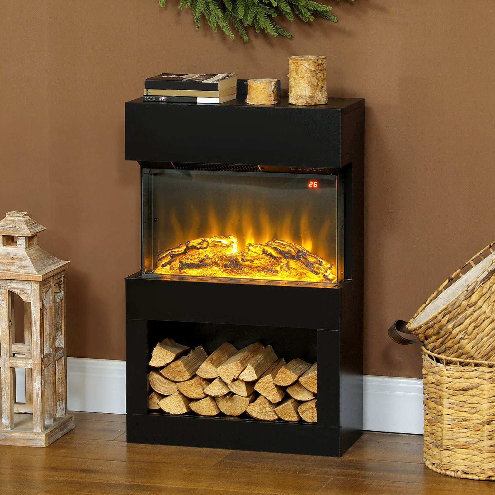 1000w/2000w Electric Fire And Mantel With Remote & Timer, Black