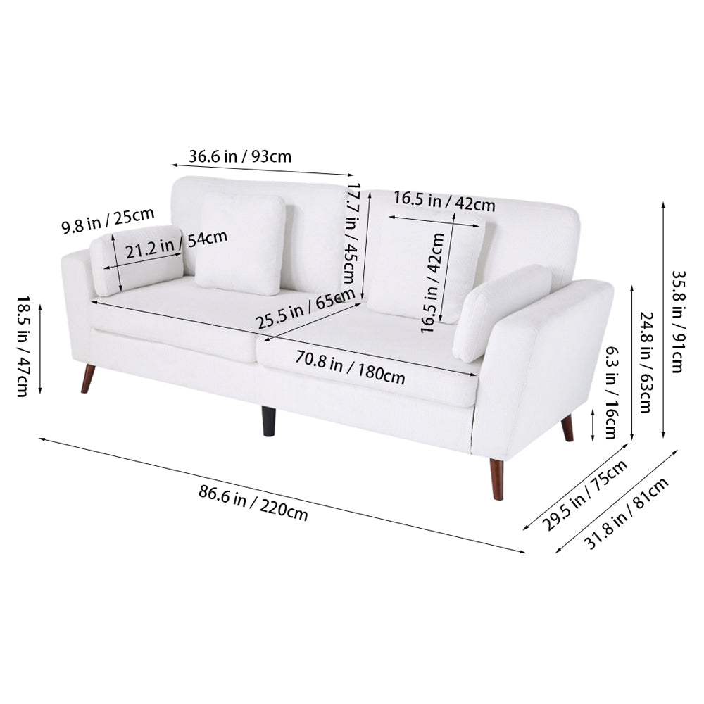 2-seater Chenille Upholstered Sofa With Pillows | White
