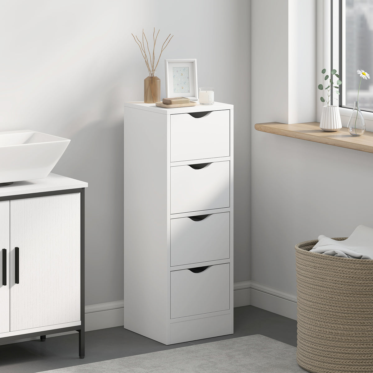 HOMCOM 4-drawer Bathroom Cabinet, Freestanding Narrow Cabinet, White