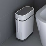 Slim Plastic Trash Can With Built-in Toilet Brush