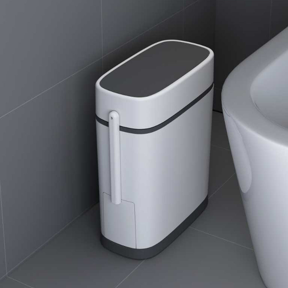 Slim Plastic Trash Can With Built-in Toilet Brush